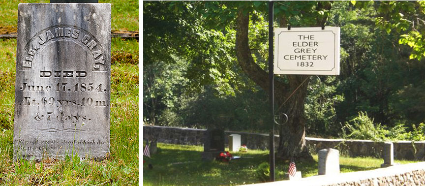 Image: Elder Gray headstone and Cemetery sign